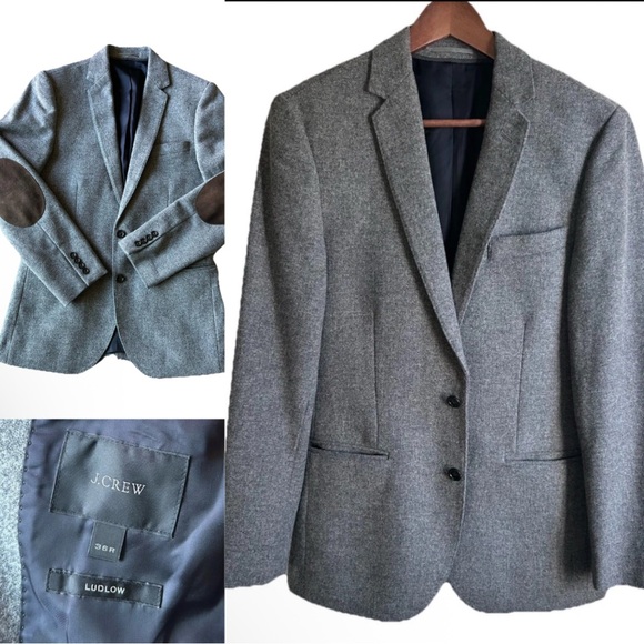 J. Crew Ludlow Blazer 100% Wool Men's Moon Cloth Gray Elbow Patches Size 36R - Picture 1 of 15